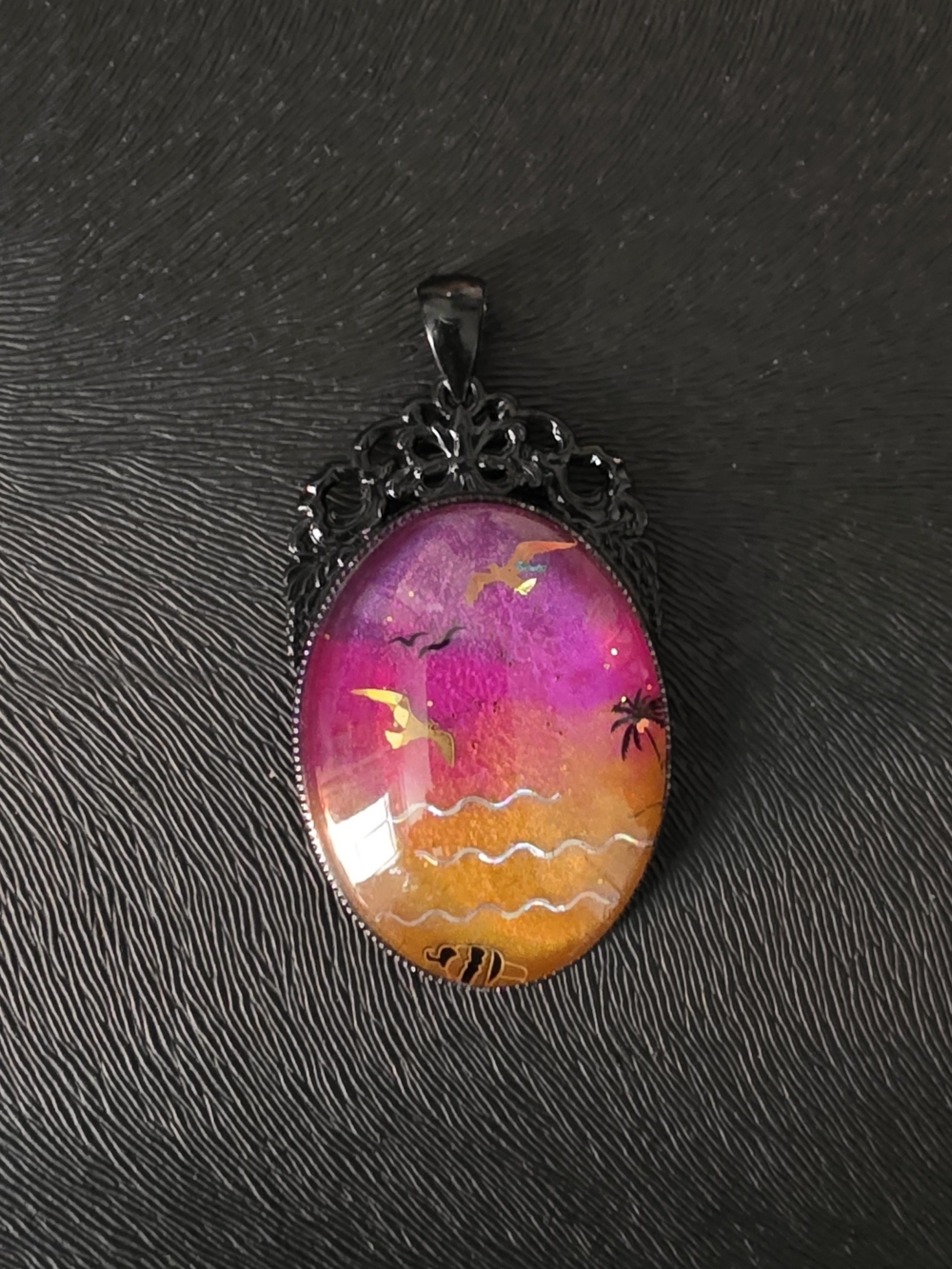 Handcrafted Pink and Orange Sunset Beach Pendant Necklace